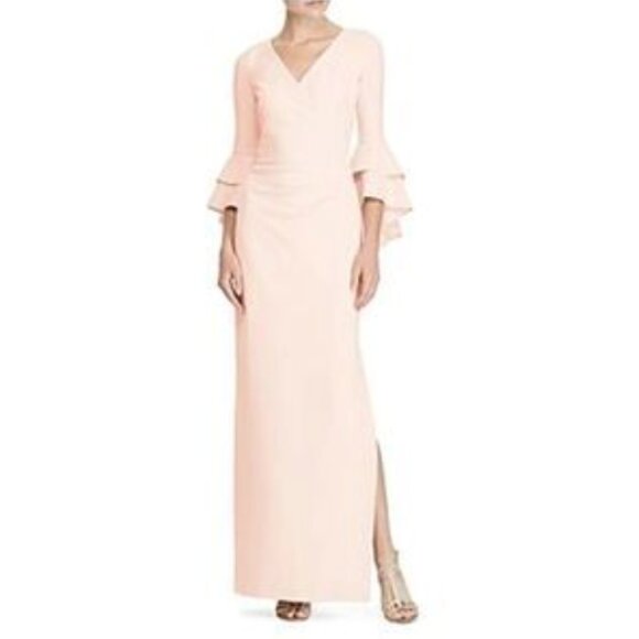 Ralph Lauren Full Length Formal Gown Blush Ruffled Sleeves, Size 6 - Picture 1 of 15